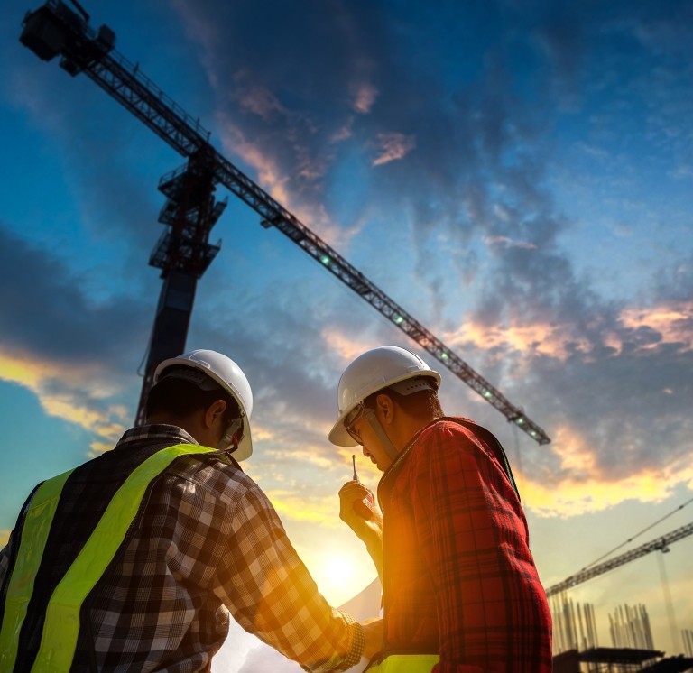 construction workers in discussion